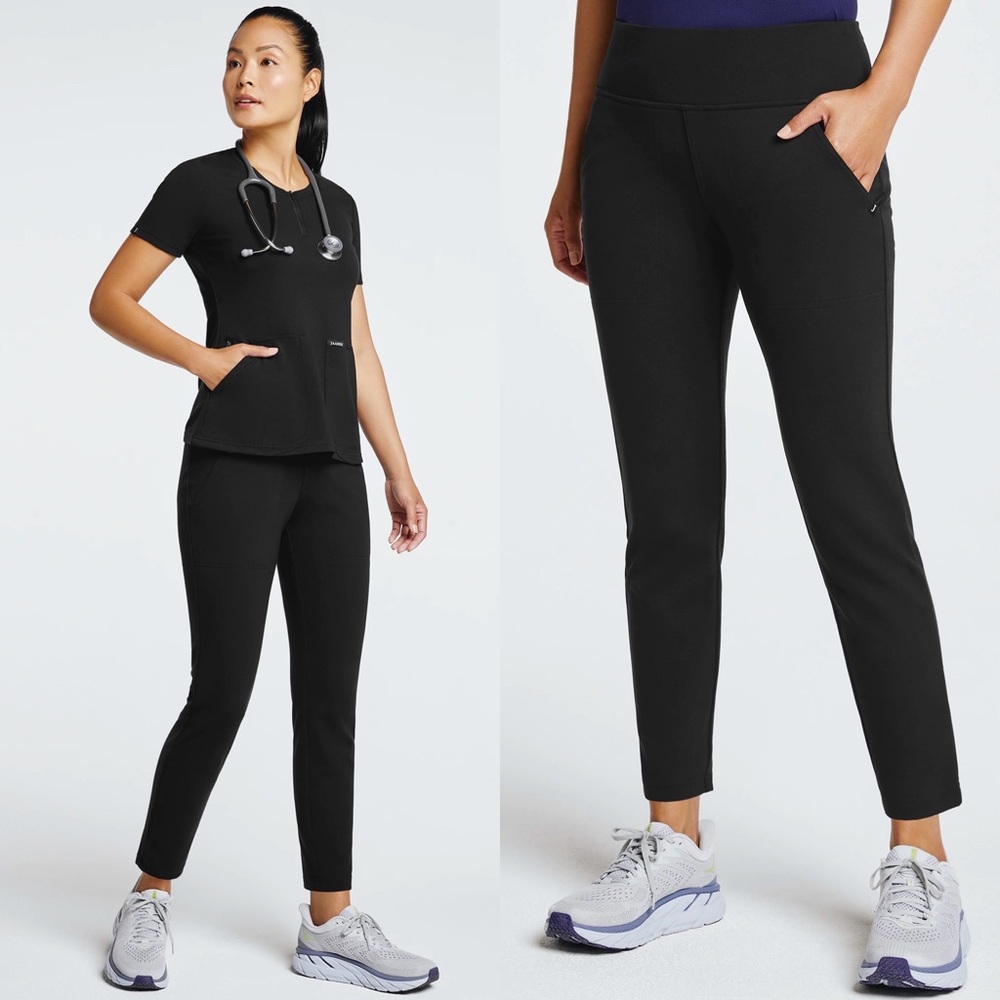 NWT Jaanuu 7/8 Tapered Slim Yoga Scrub Pant XL Black Comfy High Rise Compression